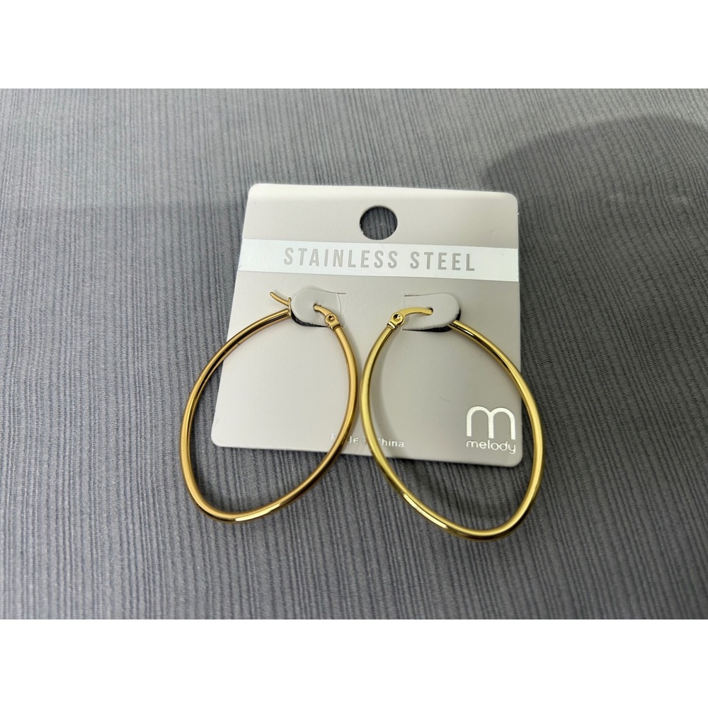 Melody Gold Tone Stainless Steel Oval Hoop Earrings Latch Back 38073 74312